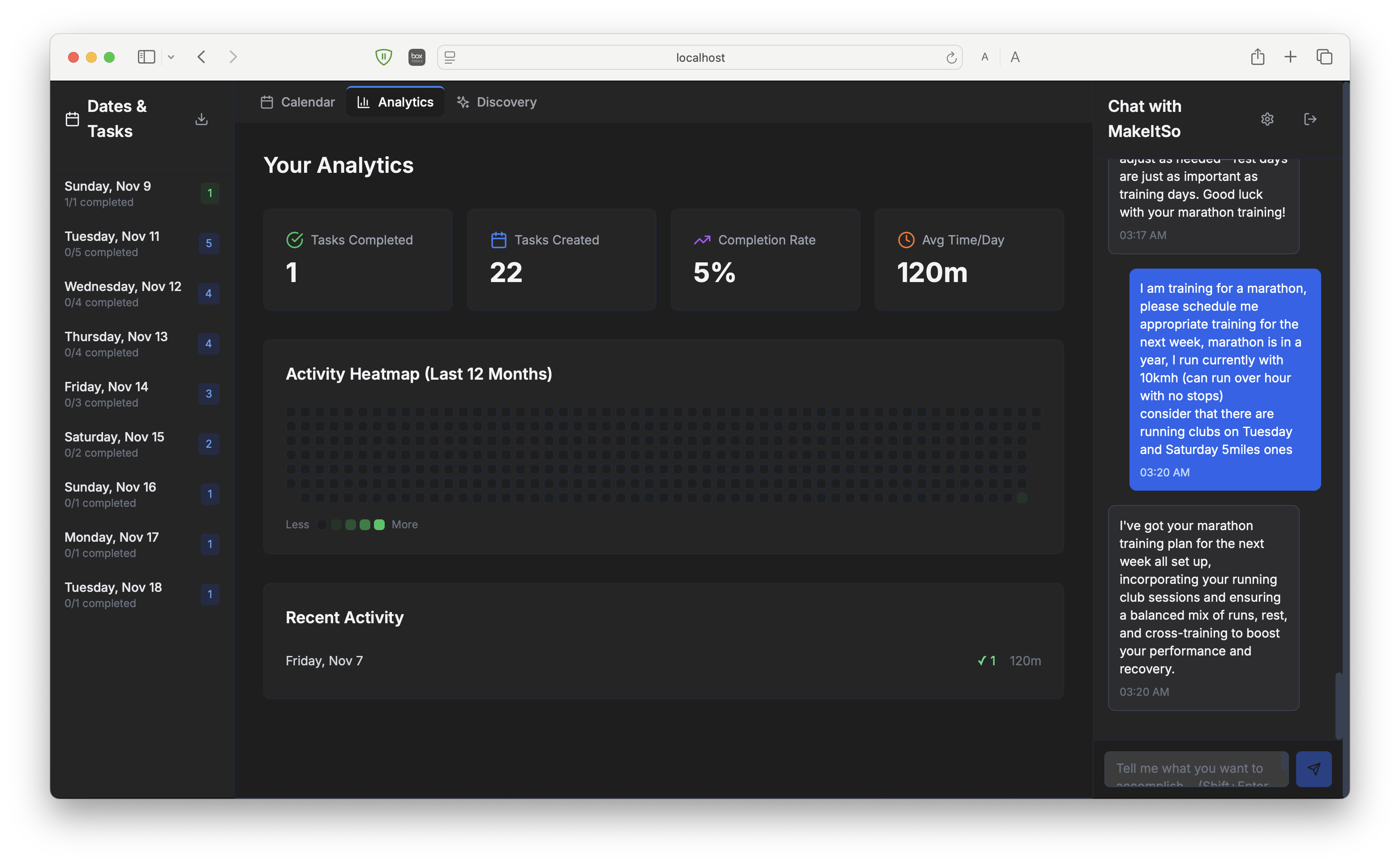 Calendar view showing scheduled tasks
